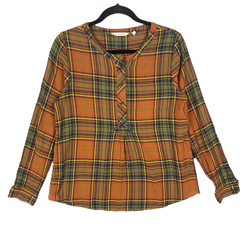 Soft Surroundings Blouse Brown Plaid Knit
